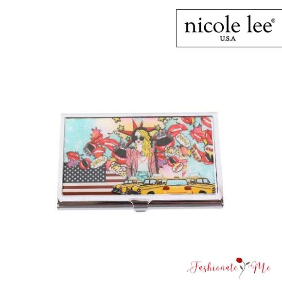 Nicole Lee USA Exclusive Premium Print Snap Closure Metallic Business Card Case - Picture 1 of 6